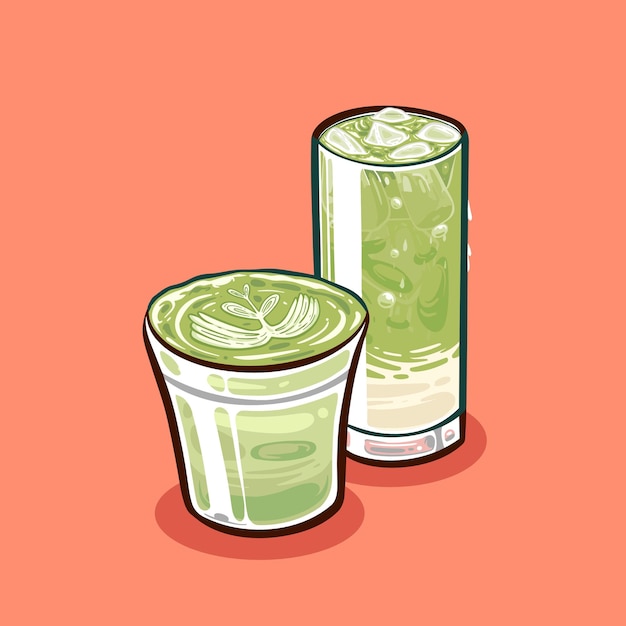 Vector glass of hot and iced matcha latte illustration vector