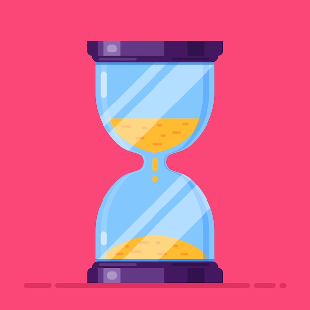 glass hourglass on a red . flat  illustration.