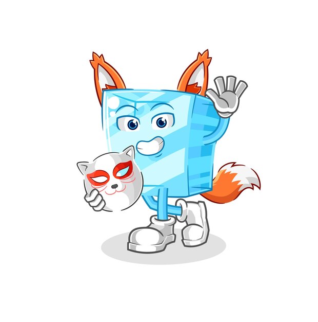 Glass japanese fox character cartoon mascot