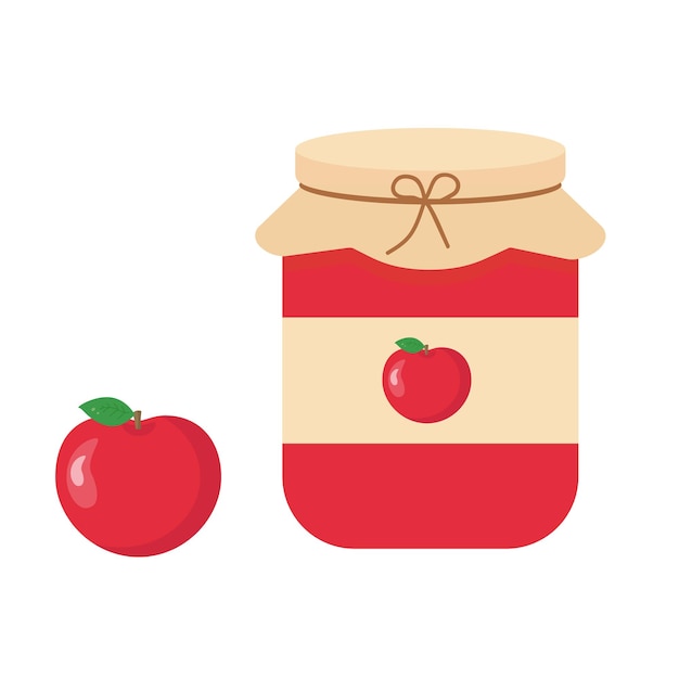 Glass jar of apple jam on a white background