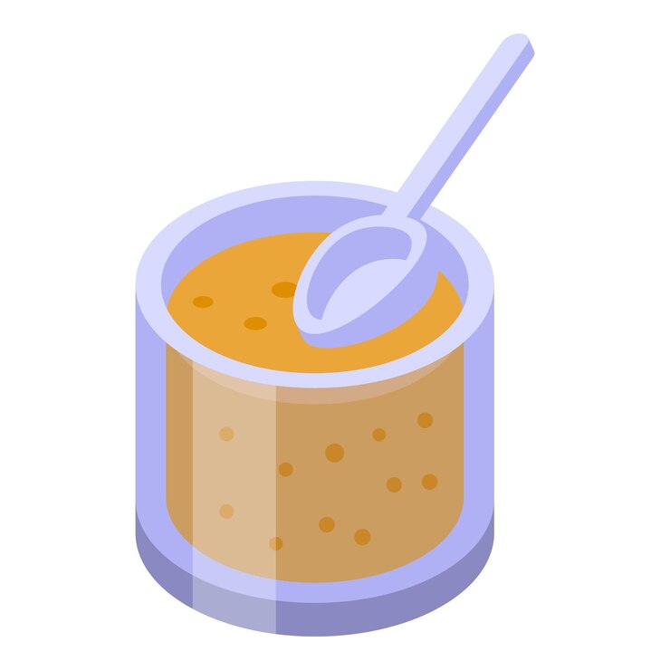 Vector glass jar containing peanut butter with spoon dipping in