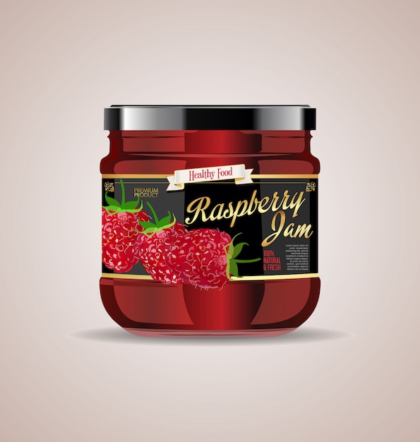 glass jar mockup raspberry jam package design