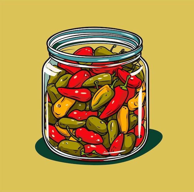 Glass jar preserved vegetables Can of pickled pepper Cartoon canned food Grocery conserve container