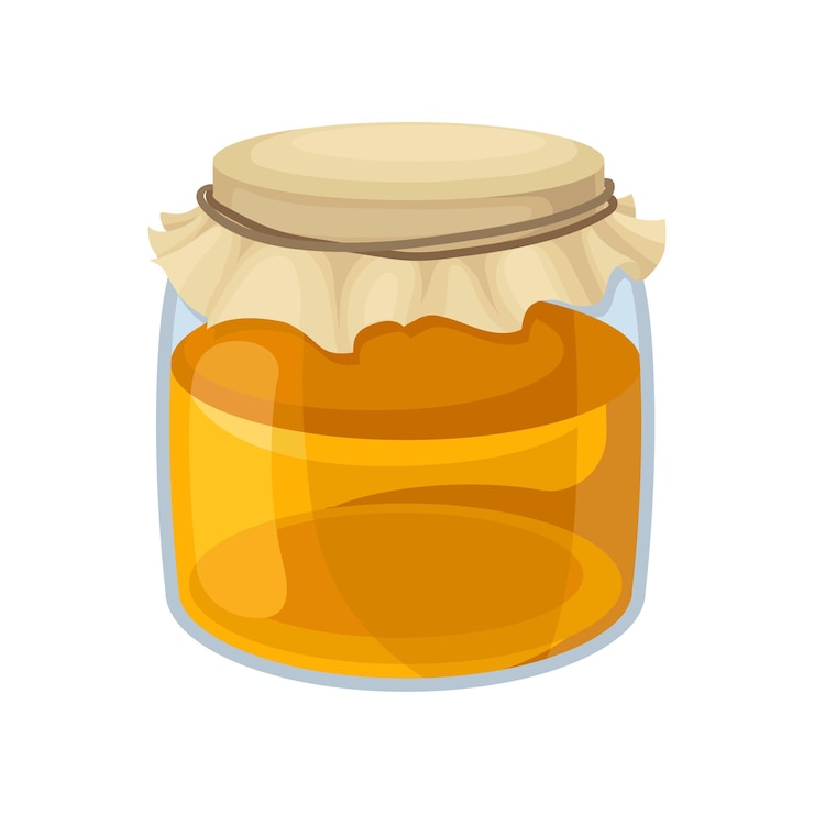 Vector glass jar of sweet honey natural and healthy product from apiary farm sweet food flat vector design for advertising poster or flyer