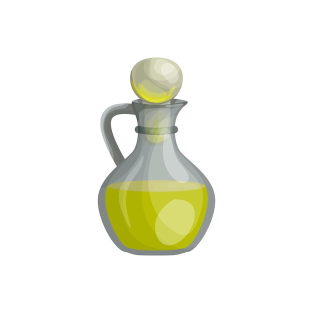 漫画風の植物油またはオリーブナッツの液体油のガラス瓶スパトリートメント料理と香水用のアロマセラピーオイルのボトルウェブサイトのデザインパッケージのアイコン