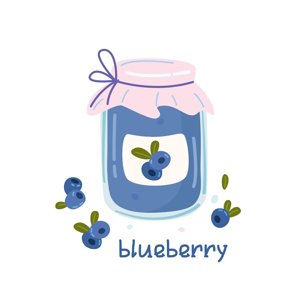 Glass jar with blueberry jam