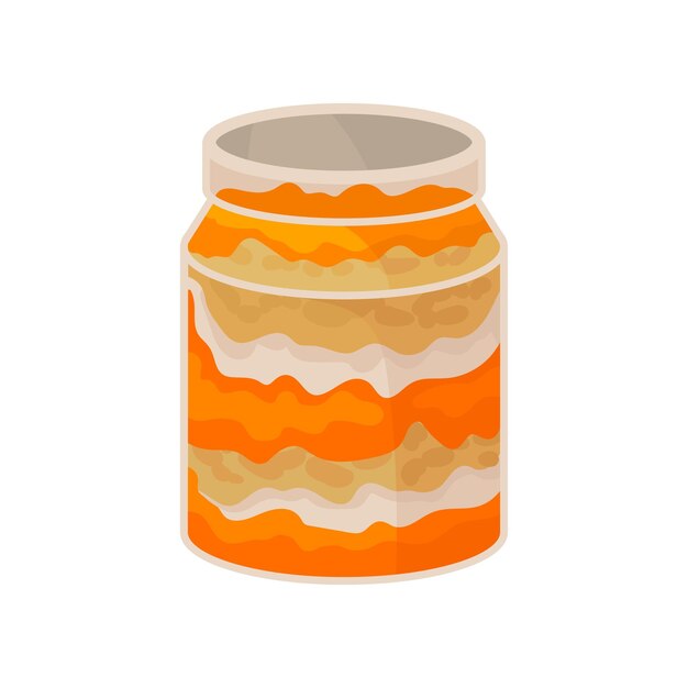 Glass jar with homemade pumpkin dessert vector Illustration isolated on a white background