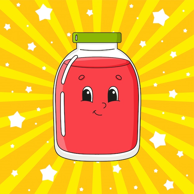 Vector glass jar with juice. cute character.