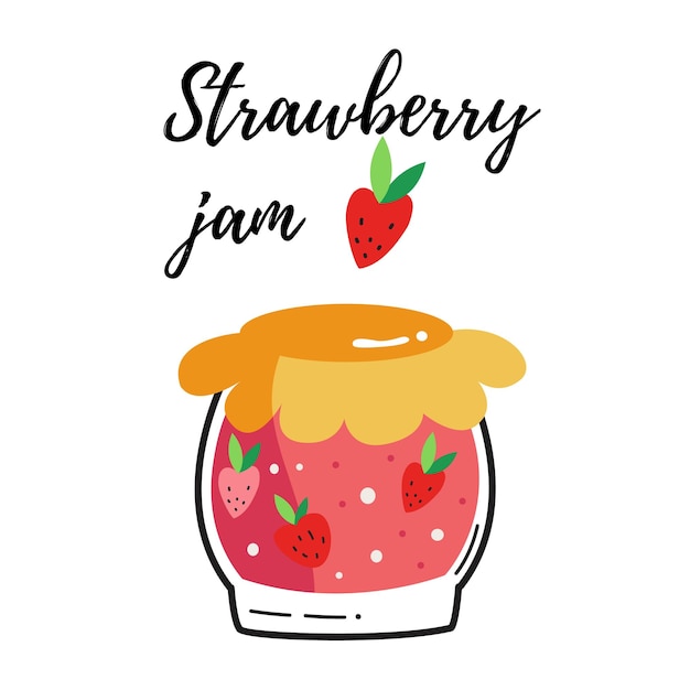 Glass Jar With Red Strawberry Jam Filled With Berries vector illustration