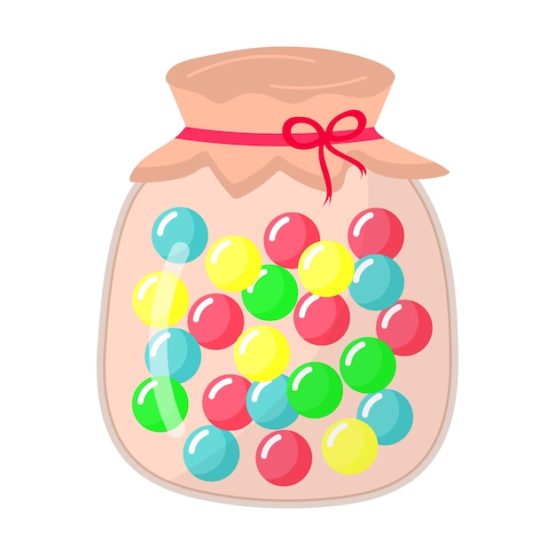 Vector glass jar with round sweet caramel lollipops vector illustration