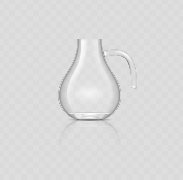 Vector glass jug with handle realistic transparent carafe for beverage serving water juice or cocktail