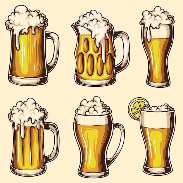 Vector glass lager beer set collection vector illustration