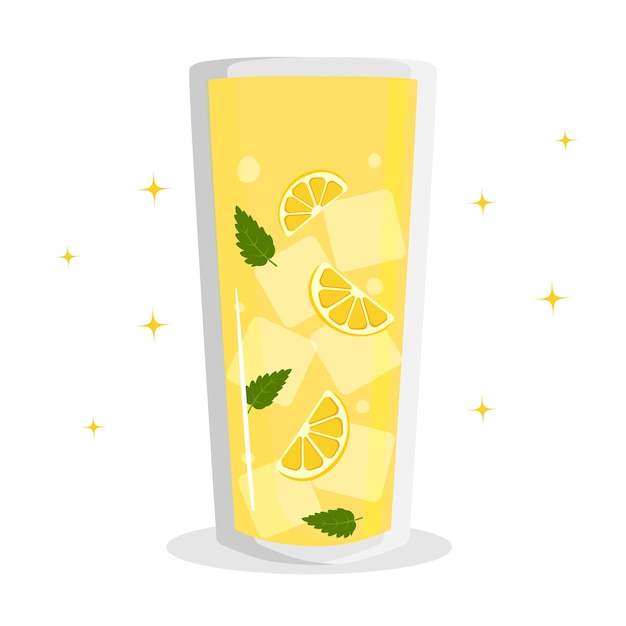 Vettore un bicchiere di limonata con l'illustrazione vettoriale del cocktail al limone ghiacciato