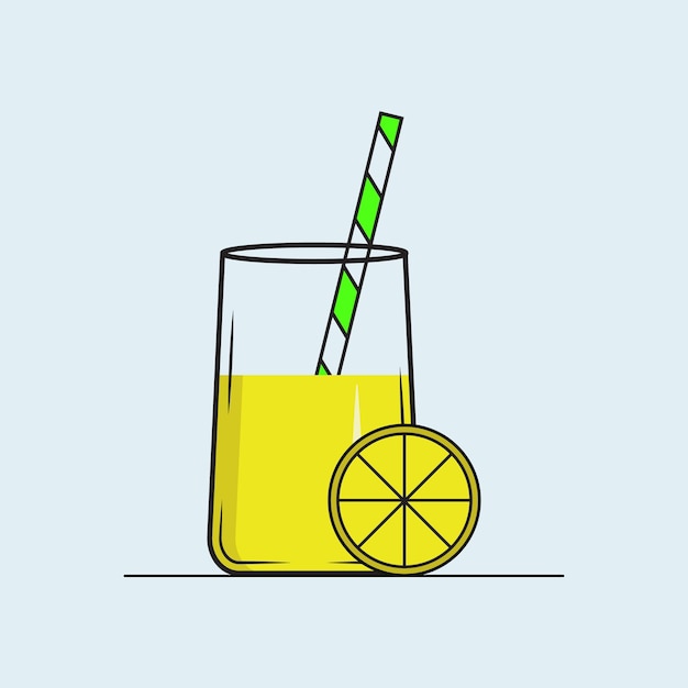 Vector a glass of lemonade with a straw and a half of lemon.