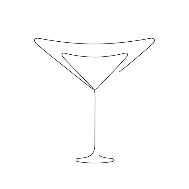 Bicchiere di martini. illustrazione vettoriale disegnata a mano continua a una linea.