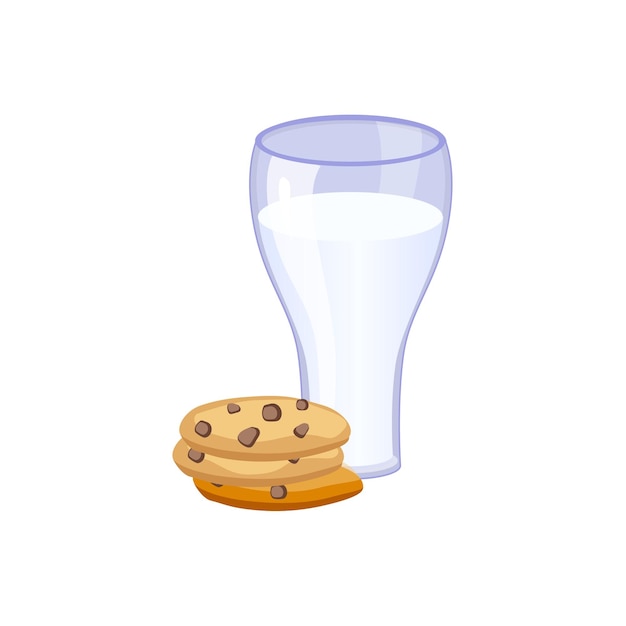 Vettore bicchiere di latte e biscotti prodotto a base di icona isolato