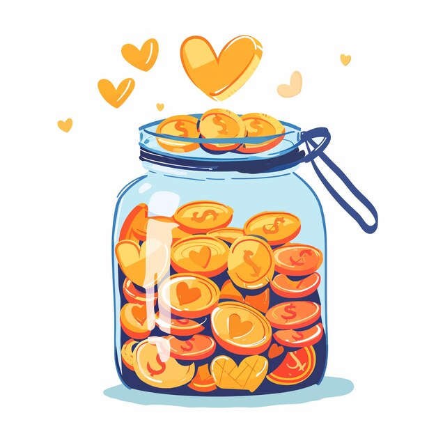 벡터 glass_money_jar_full_of_gold_coins_with_heart