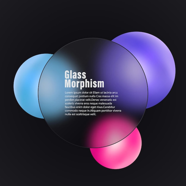 Glass morphism style realistic glass transformation effect with colored spheres