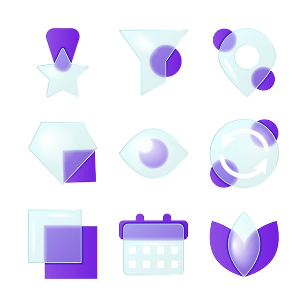 Vector glass morphism trendy style icon set