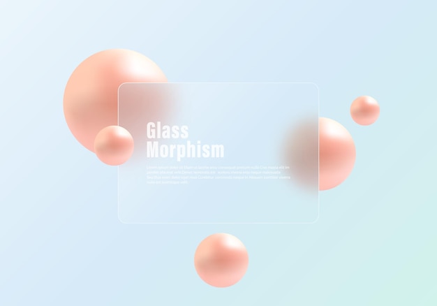 Glass morphism website landing page sjabloon Frosted glas scheidingswand met drijvende bollen