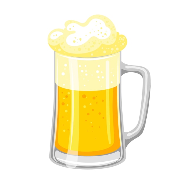 Glass mug with foamy beer, drinks. illustration, icon, vector