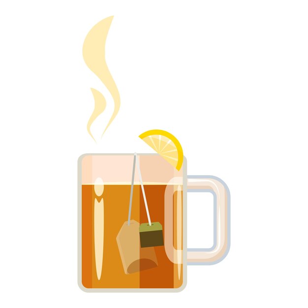 Стеклянная кружка с иконой чая в мультяшном стиле на белом фоне. Векторная иллюстрация символа напитка.