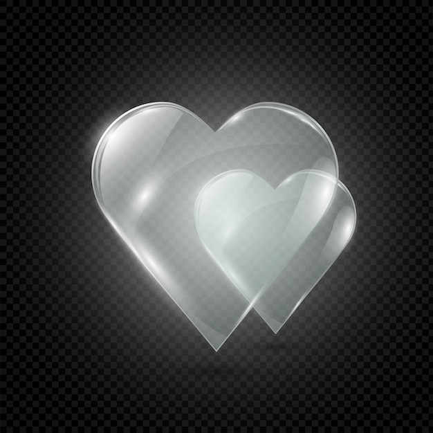 Vector glass and neon heart on a transparent background, illustration.