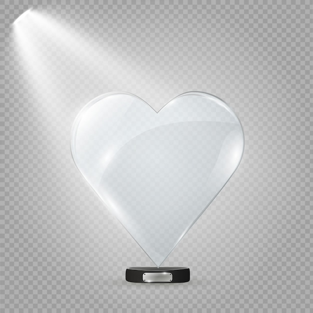 Glass and neon heart on a transparent background, illustration.