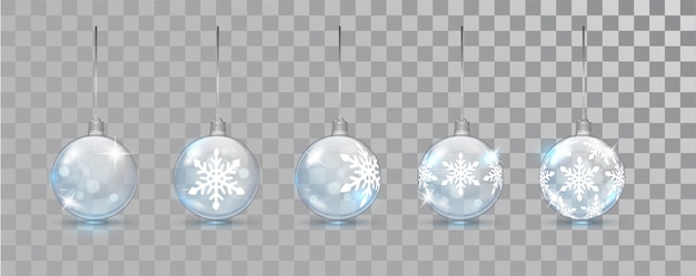 Glass new year balls set with snowflake pattern