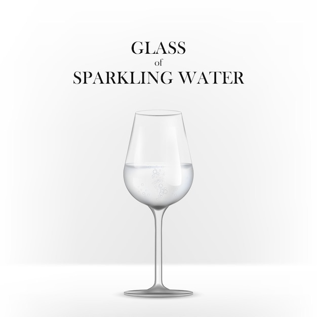 ベクトル 炭酸水のグラス。ワイングラスに入った澄んだ水に透明な泡が入ったスパークリングウォーター