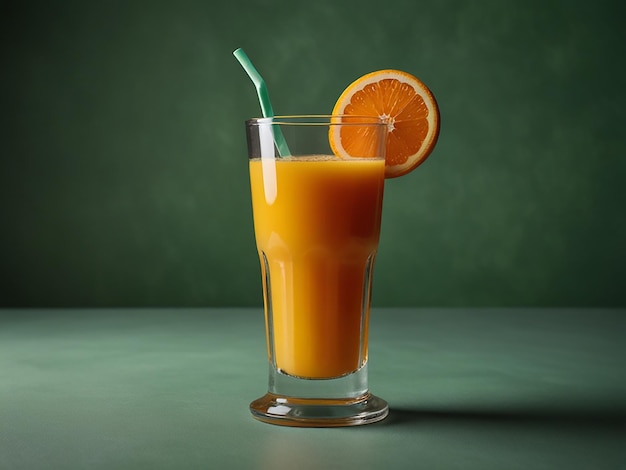 Vettore un bicchiere di succo d'arancia con una cannuccia verde dentro