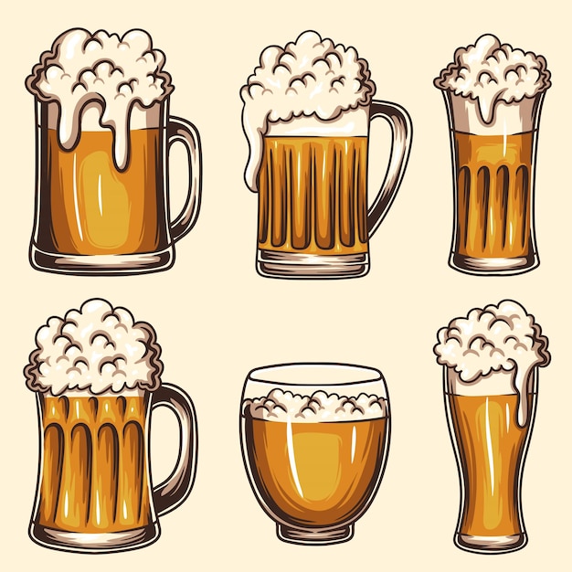グラスナー・ピルズナービールセットのコレクションベクトルイラスト