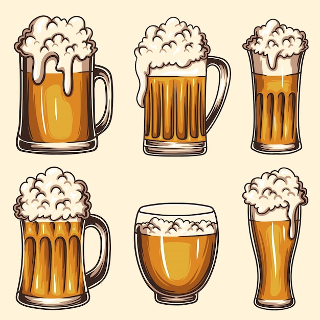 Vector glass pilsner beer set collection vector illustration