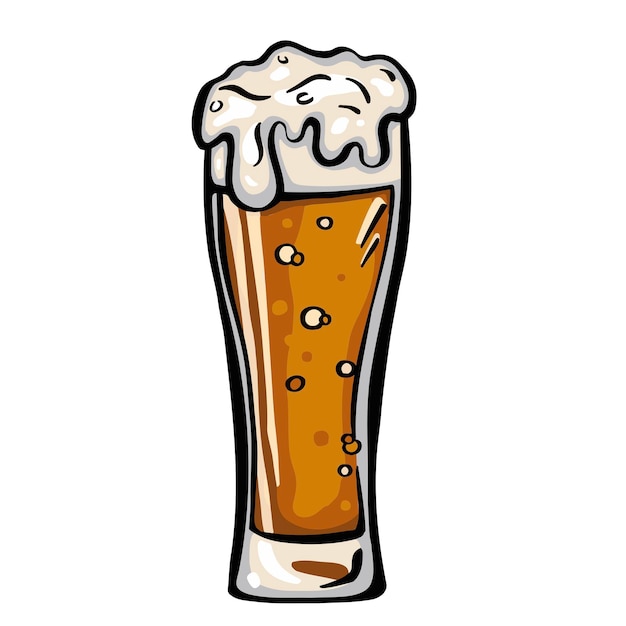 Glass of pint of foamy beer freehand drawing vector