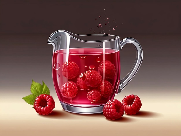 Vector a glass pitcher with raspberries and a cup of tea