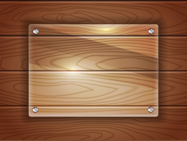 Стеклянная табличка на деревянном фоне EPS10 векторный формат