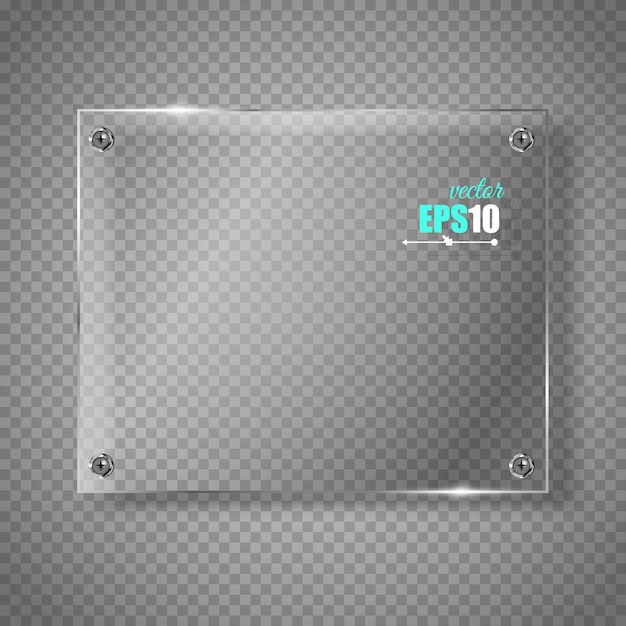 Vector glass plate.  glass banner on transparent.