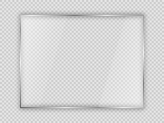 Vector glass plate in rectangle frame isolated on transparent background. vector illustration.