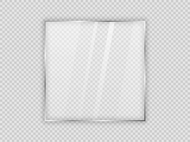 Glass plate in square frame isolated on transparent background. vector illustration.