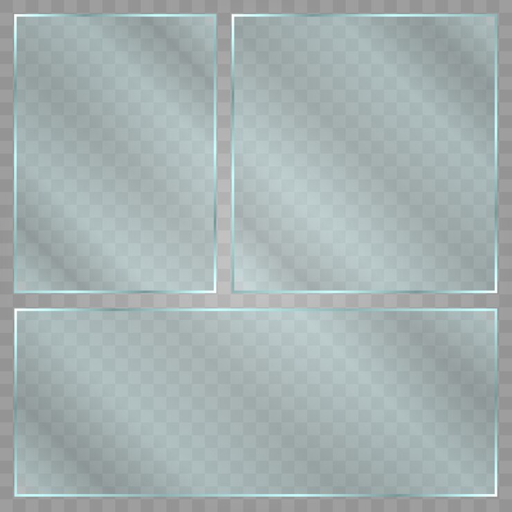 Vector glass plate on transparent background. acrylic and glass texture with glares and light. realistic transparent glass window in rectangle frame.  