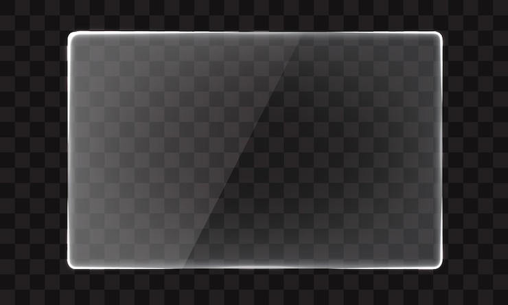 Vector glass plate on transparent and light realistic transparent glass window in rectangle frame vector
