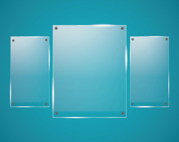 Установлены стеклянные таблички Векторные стеклянные баннеры на прозрачном фоне Стекло Картины по стеклу Цветные рамки