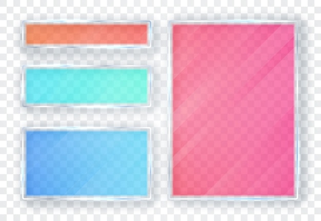 Glass plates set. Glass banners on transparent background. Flat glass.