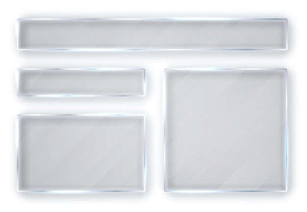 Vettore set di piatti in vetro. banner di vetro su sfondo bianco. vetro piano.