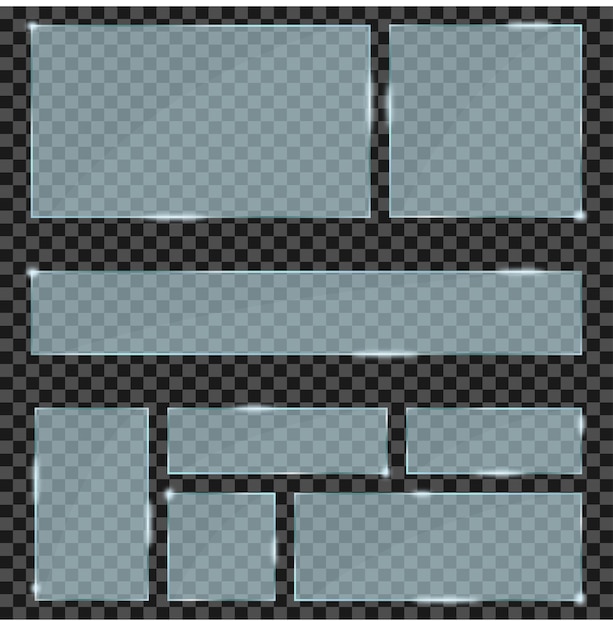 Набор стеклянных тарелок Реалистичные современные стеклянные рамы и баннеры на прозрачном фоне