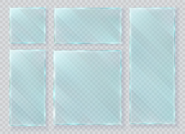 Glass plates set shiny realistic glass banners collection isolated on transparent background vector illustration