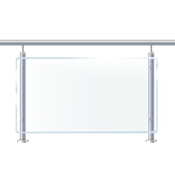 Glass or plexiglass fence with banisters architectural guardrail for balcony or office terrace