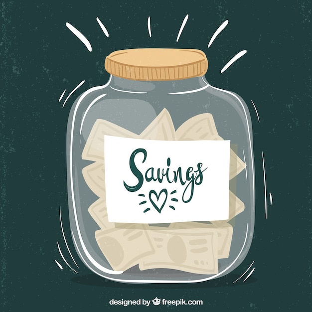 Vector glass pot full of money with flat design