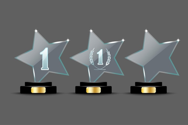 Vector glass prizes on a stand award background glass prizes in different shapes vector illustration