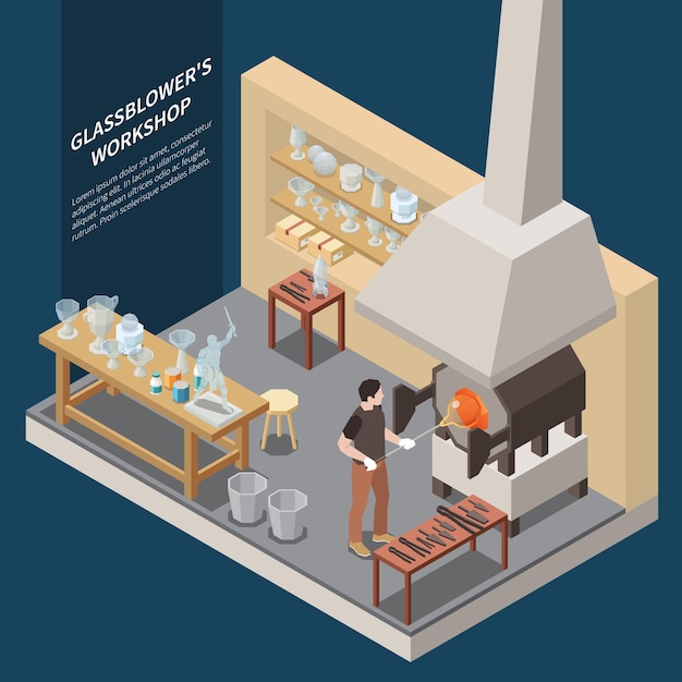 Vector glass production isometric  composition